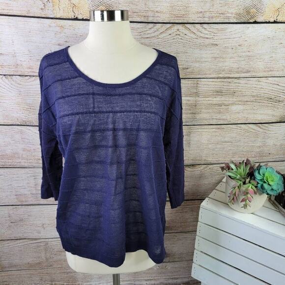 Ann Taylor LOFT Women's 3/4 Sleeve Scoop Neck Striped Sweater Navy Size Medium - Picture 1 of 5